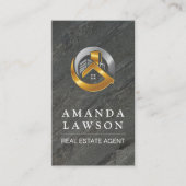 Logo onroerend goed | Zwarte marmer Afsprakenkaartje (Voorkant)