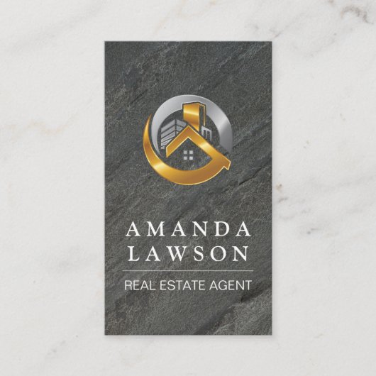 Logo onroerend goed | Zwarte marmer Afsprakenkaartje (Voorkant)