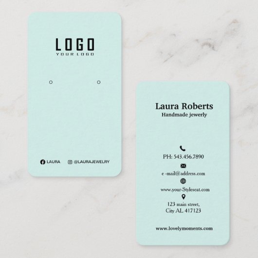 Logo Oorbel Display Kaart Social Media Pastel Blau Visitekaartje (Voorkant / Achterkant)