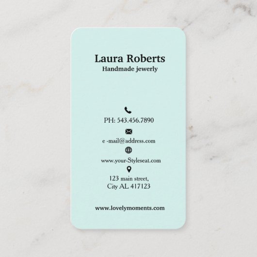 Logo Oorbel Display Kaart Social Media Pastel Blau Visitekaartje (Achterkant)