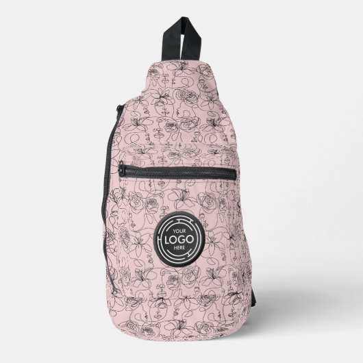 Logo op Bloemen en Gezichten Roze Sling Bag (Voorkant)