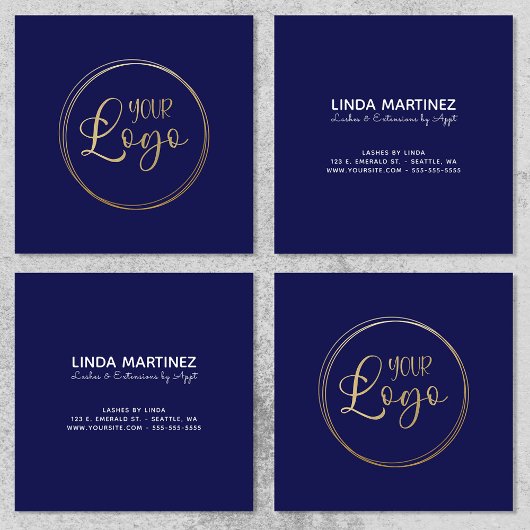 Logo op Dark Navy Blue Vierkante Visitekaartje