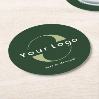Logo op Donkere groene + witte tekst Bedrijf Bedri Ronde Kartonnen Onderzetter