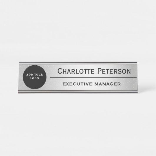 Logo op maat luxe zilveren metalen executive bureau naambordje (Voorkant)