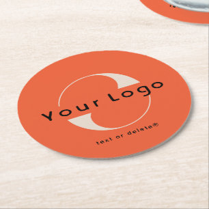 Logo op Oranje Red + Black Text Company Business Ronde Kartonnen Onderzetter
