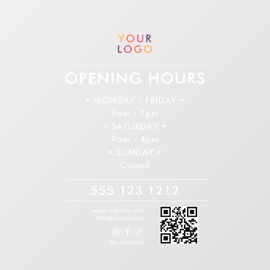 Logo Open Hours QR Code Business Raamsticker (Vel)