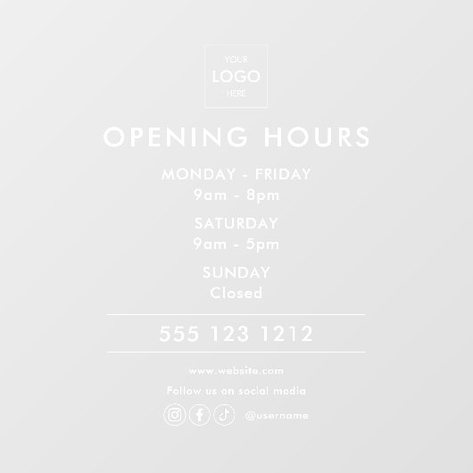 Logo Open uren Sociale Media Business Raamsticker (Vel)