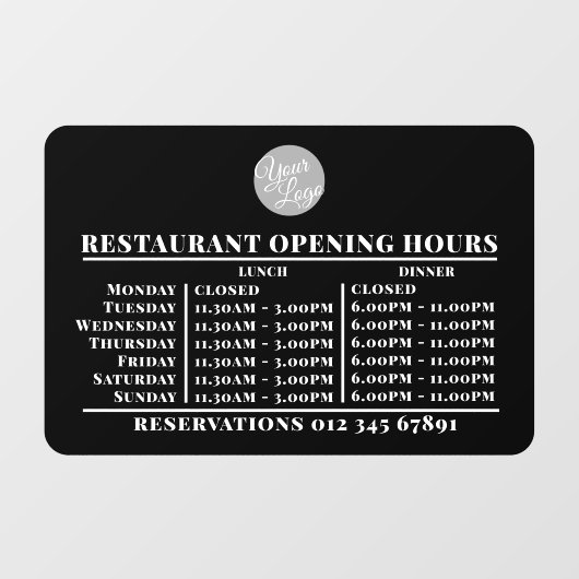 Logo opening lunch diner uren restaurant raamsticker (Vel)