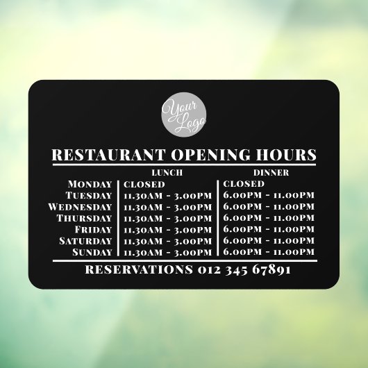 Logo opening lunch diner uren restaurant raamsticker (Vel 3)