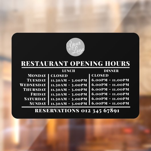 Logo opening lunch diner uren restaurant raamsticker (Vel 2)
