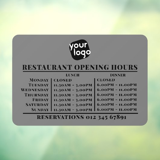 Logo opening uren lunch diner restaurant raamsticker (Vel 3)