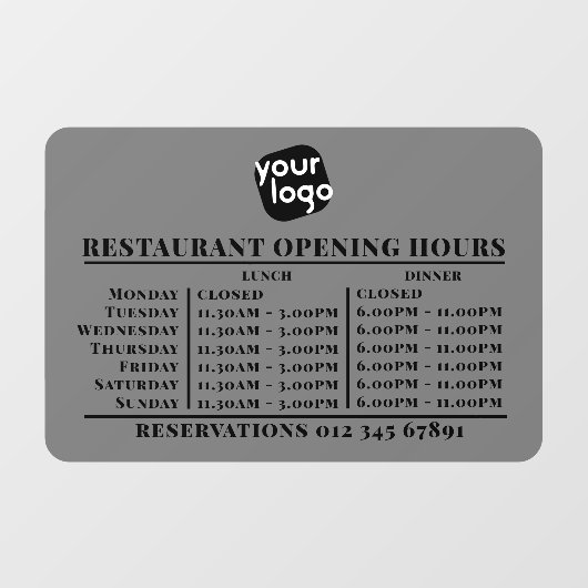 Logo opening uren lunch diner restaurant raamsticker (Vel)