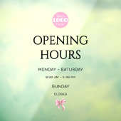 Logo openingstijden kleine onderneming met roze st raamsticker (Vel 3)