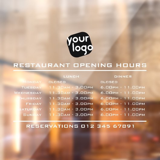 Logo openingstijden lunch diner restaurant raamsticker (Vel 2)
