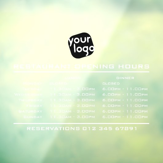 Logo openingstijden lunch diner restaurant raamsticker (Vel 3)