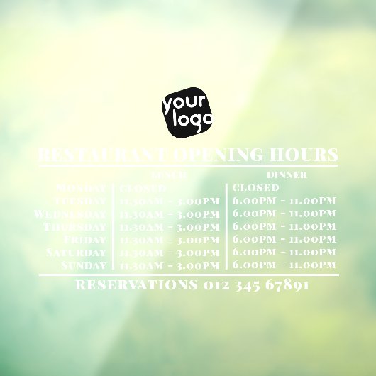 Logo openingstijden lunch diner restaurant raamsticker (Vel 3)