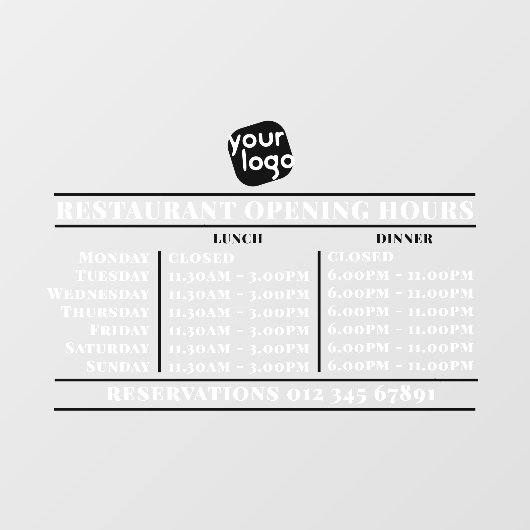 Logo openingstijden lunch diner uren restaurant raamsticker (Vel)