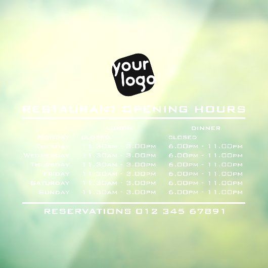 Logo openingstijden lunch diner uren restaurant raamsticker (Vel 3)
