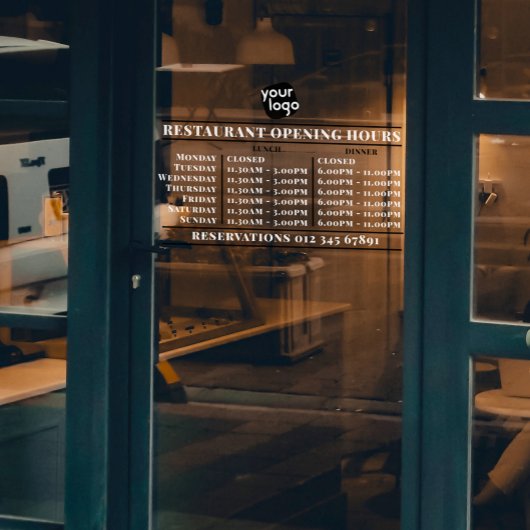 Logo openingstijden lunch diner uur restaurant raamsticker
