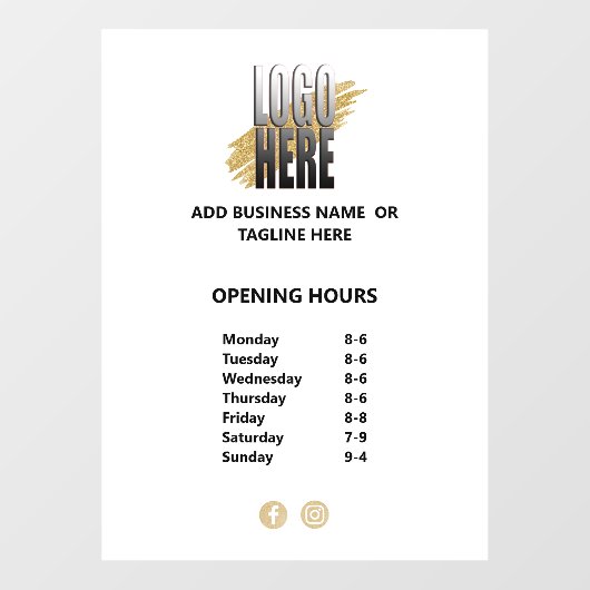 Logo openingstijden voor bedrijven op wit raamsticker (Vel)