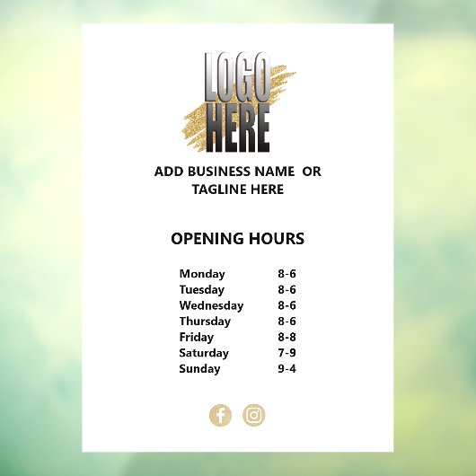 Logo openingstijden voor bedrijven op wit raamsticker (Vel 3)