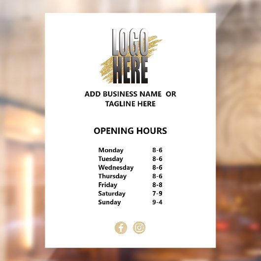 Logo openingstijden voor bedrijven op wit raamsticker (Vel 2)