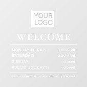 Logo openingstijden welkom witte tekst doorzichtig raamsticker (Vel)