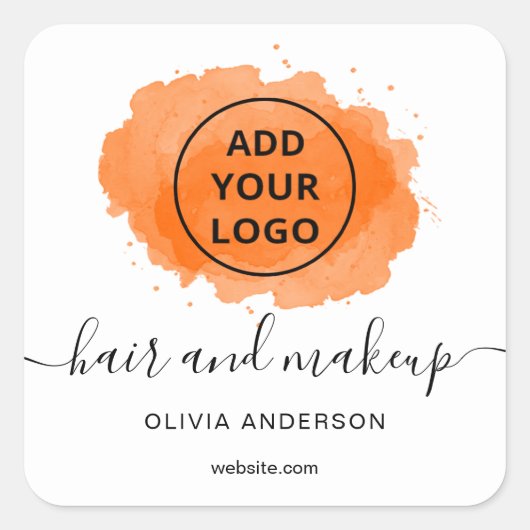 Logo Oranje borstellooptypografie haarmake-up Vierkante Sticker (Voorkant)