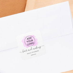 Logo paarse borstellooptypografie haarmake-up vierkante sticker