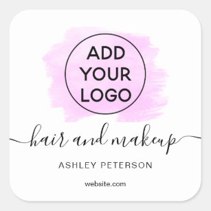 Logo paarse borstellooptypografie haarmake-up vierkante sticker