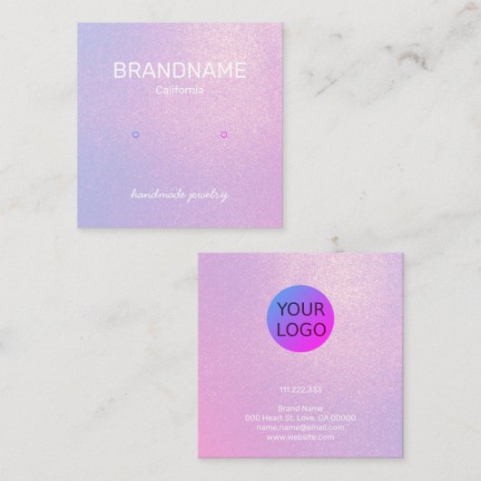 Logo Paarse kleurverloop verlooptextuur oorringen Vierkante Visitekaartje (Voorkant / Achterkant)