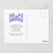 Logo Paarse vun krayon Handgeschreven sterren Birt Briefkaart (Achterkant)