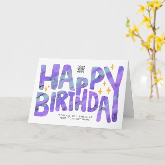 Logo Paarse vun krayon Handgeschreven sterren Birt Kaart (Gele Bloem)