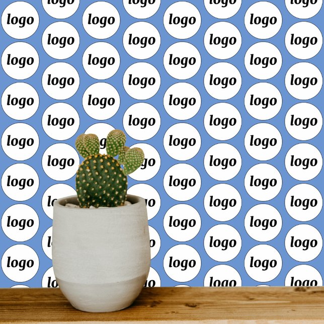 Logo Patroon Business Blue Behang (Simple custom logo pattern business promotional wallpaper In blue)