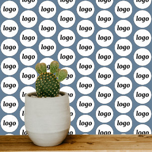 Logo Patroon Zakelijk Promotioneel Stoffig Blauw Behang