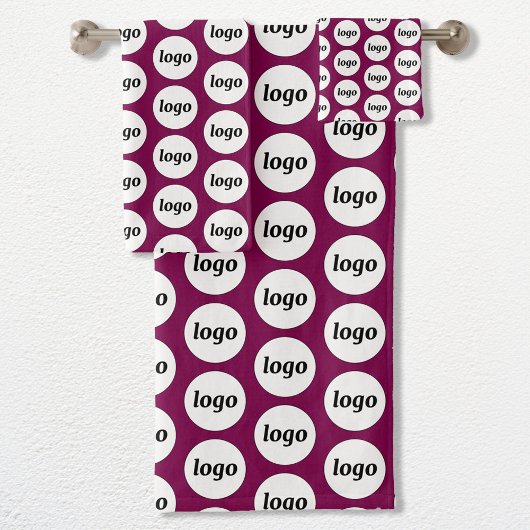 Logo Pattern Business Branding Dark Cherry Pink Bad Handdoek