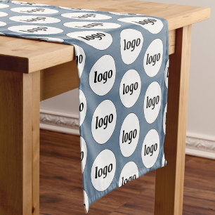 Logo Pattern Business Branding Dusty Blue Korte Tafelloper