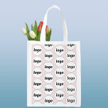 Logo Pattern Business Branding Promotie Roze Boodschappentas<br><div class="desc">Eenvoudig logo-brandingpatroon om merkloyaliteit te bevorderen en uw kleine bedrijf te promoten. Vervang de logo door uw eigen kleur en wijzig de achtergrondkleur in het Ontwerpgereedschap om deze aan te passen. Geweldig voor uw medewerkers en medewerkers, om te gebruiken in uw bedrijf en weg te geven aan uw klanten en...</div>