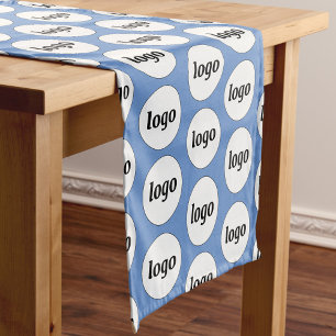 Logo Pattern Business Promotionele Branding Blauw Korte Tafelloper