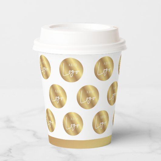 Logo Pattern Faux Gold Company Branded Event Papieren Bekers (Voorkant)
