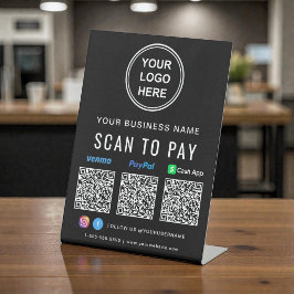 Logo Paypal Venmo CashApp QR-codes Zwart Reclamebord Met Voetstuk