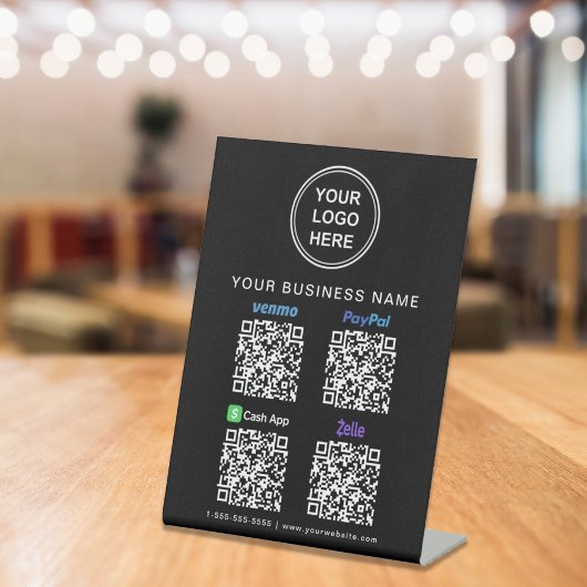 Logo Paypal Venmo CashApp Zelle QR Code Black Reclamebord Met Voetstuk