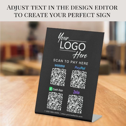 Logo Paypal Venmo CashApp Zelle QR Code Black Reclamebord Met Voetstuk