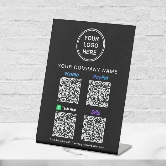 Logo Paypal Venmo CashApp Zelle QR Code Black Reclamebord Met Voetstuk