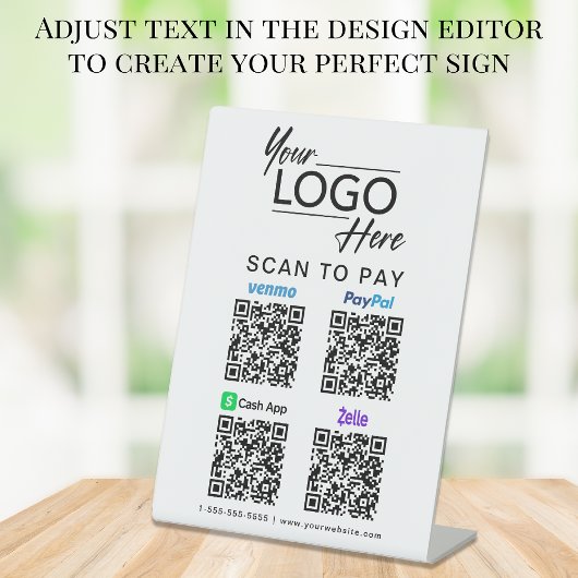 Logo Paypal Venmo CashApp Zelle QR-codes Reclamebord Met Voetstuk