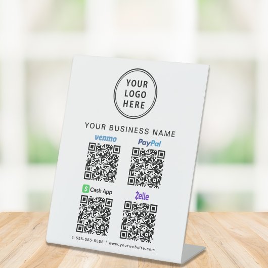Logo Paypal Venmo CashApp Zelle QR-codes Reclamebord Met Voetstuk