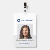 Logo Personeelsfoto Naam Bar Code Blauw Grijs ID Badge (Voorzijde met clip)