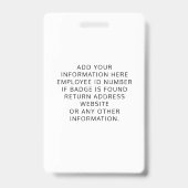 Logo Photo Employee ID Badge (Back)