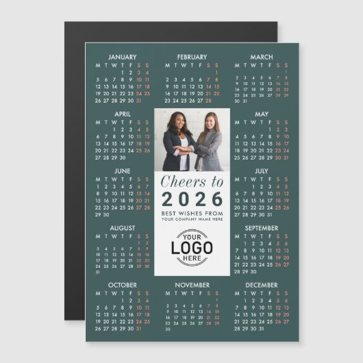 Logo Photo Green Calendar 2026 Magnetic Card Magnetische Uitnodiging (Voorkant / Achterkant)