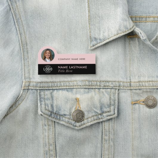 Logo Photo ID Modern Blush Pink Black Zakelijk Naamplaatje (In situ)